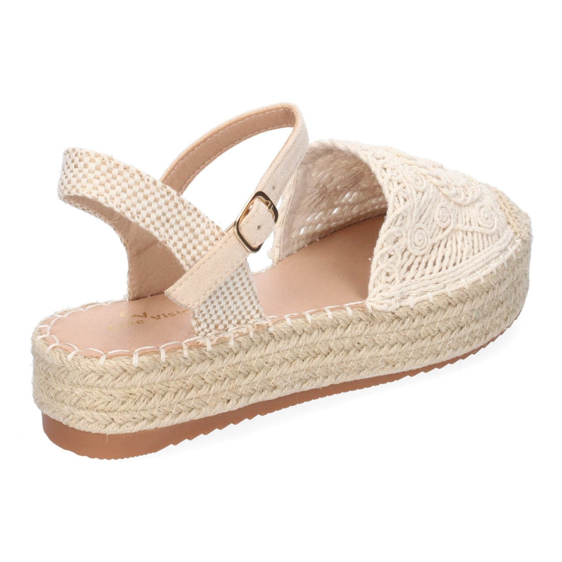 Sandalias Beige Mujer Cuña Yute Cordones Elegantes