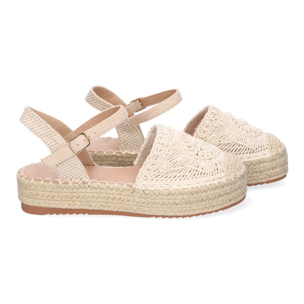 Sandalias Beige Mujer Cuña Yute Cordones Elegantes