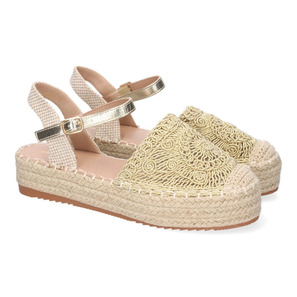 Sandalias Doradas Mujer Cuña Yute Cordones Elegantes