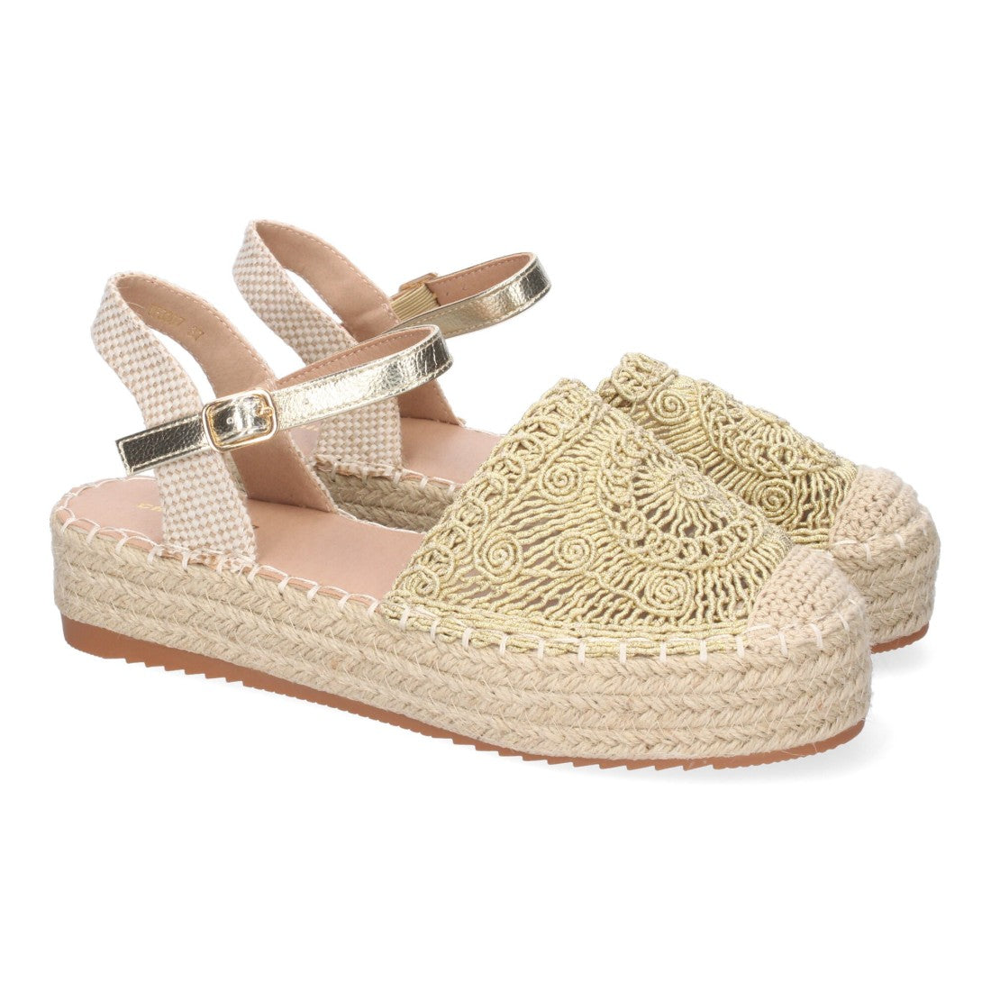 Sandalias Doradas Mujer Cuña Yute Cordones Elegantes