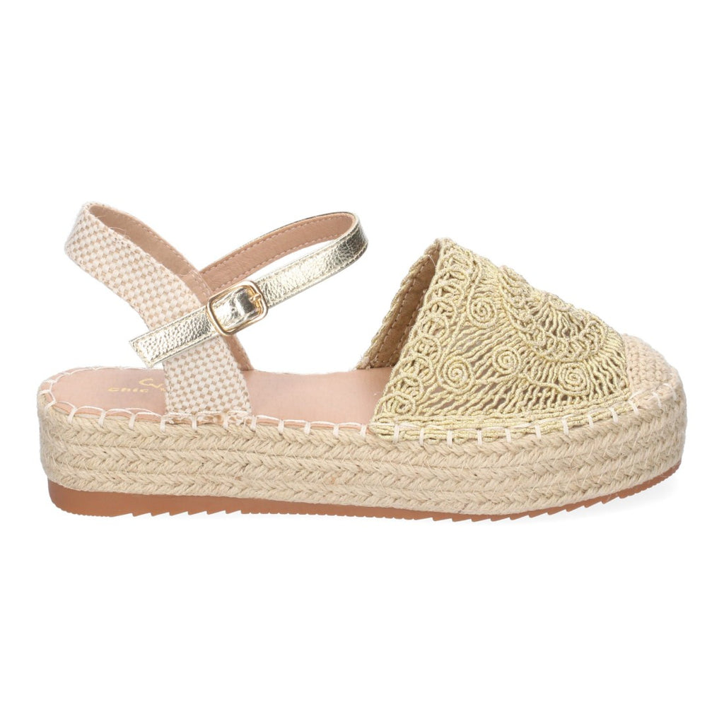 Sandalias Doradas Mujer Cuña Yute Cordones Elegantes