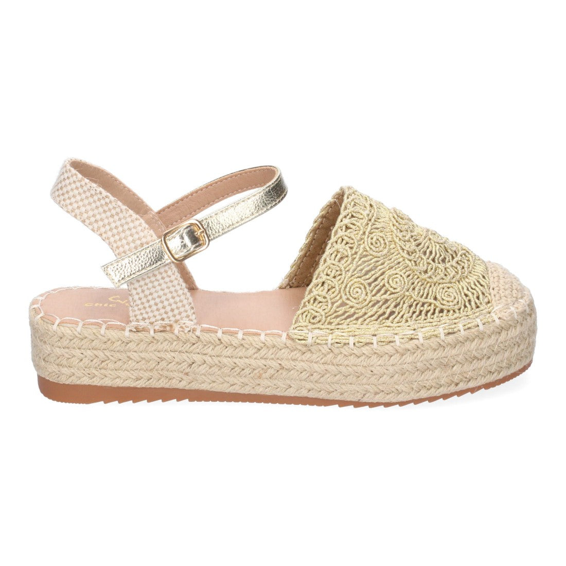 Sandalias Doradas Mujer Cuña Yute Cordones Elegantes