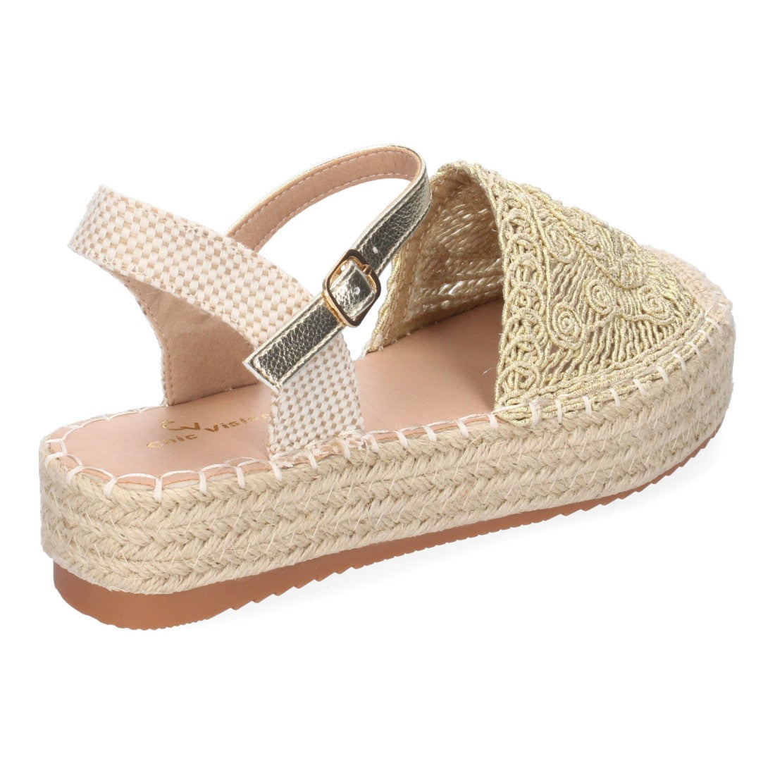 Sandalias Doradas Mujer Cuña Yute Cordones Elegantes