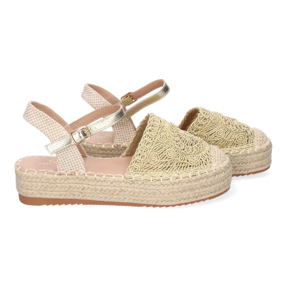 Sandalias Doradas Mujer Cuña Yute Cordones Elegantes