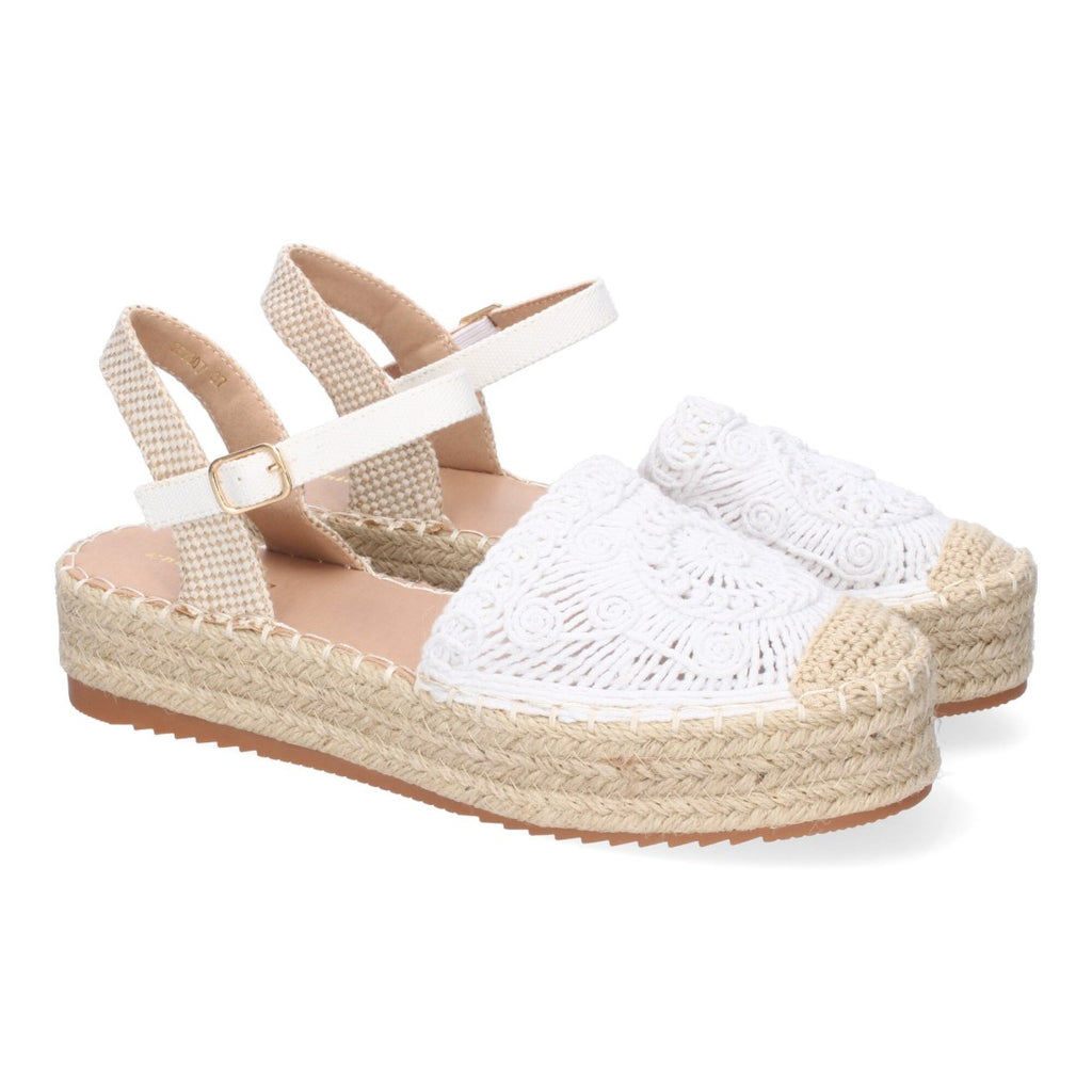 Sandalias Blancas Mujer Cuña Yute Cordones Elegantes