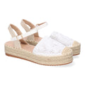Sandalias Blancas Mujer Cuña Yute Cordones Elegantes