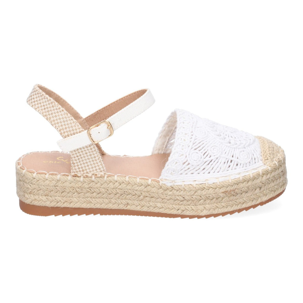 Sandalias Blancas Mujer Cuña Yute Cordones Elegantes