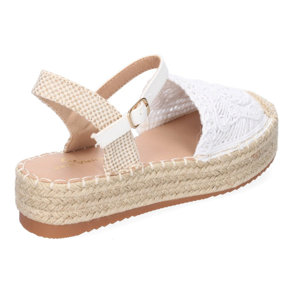 Sandalias Blancas Mujer Cuña Yute Cordones Elegantes