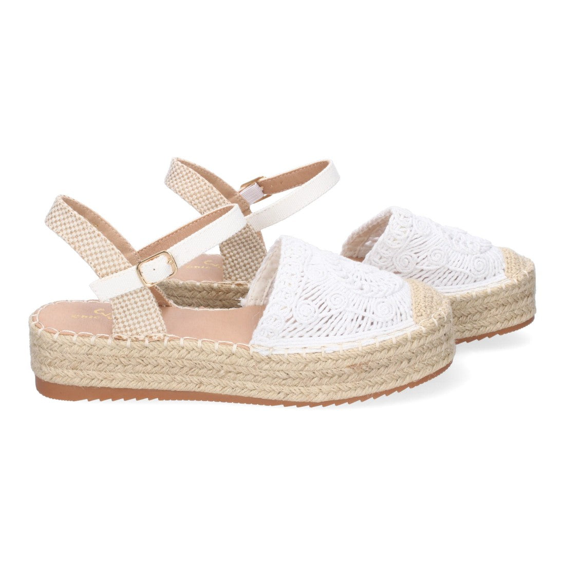 Sandalias Blancas Mujer Cuña Yute Cordones Elegantes