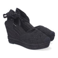 Sandalias de Cuña Yute Negras Bordadas