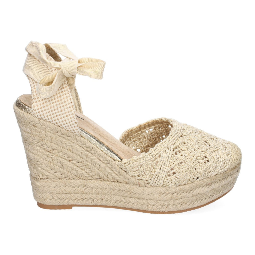 Sandalias de Cuña Yute Doradas Bordadas