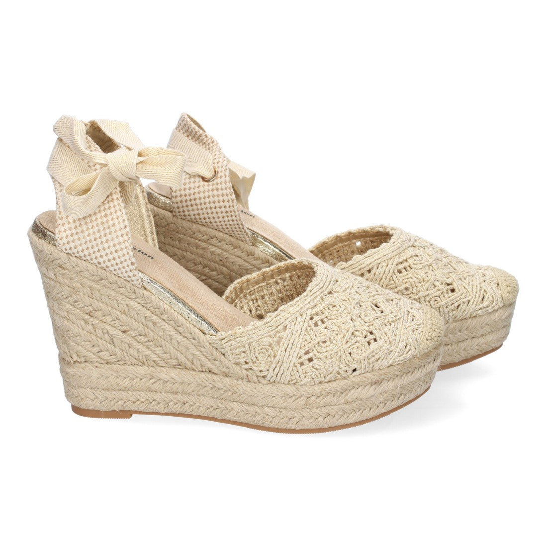 Sandalias de Cuña Yute Doradas Bordadas