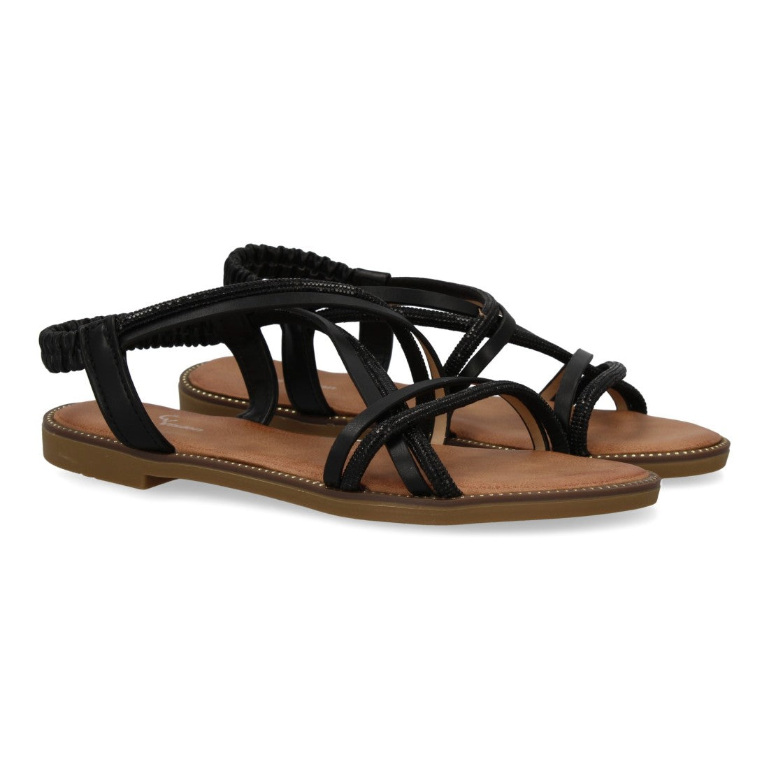 Sandalias Negras Mujer Planas Trenzadas Pedrería Elegantes