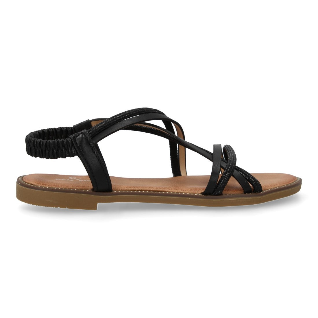 Sandalias Negras Mujer Planas Trenzadas Pedrería Elegantes