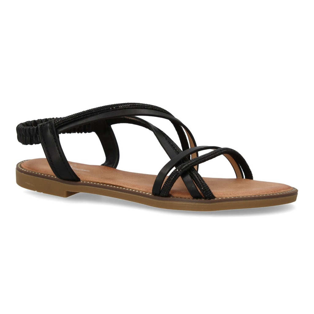 Sandalias Negras Mujer Planas Trenzadas Pedrería Elegantes