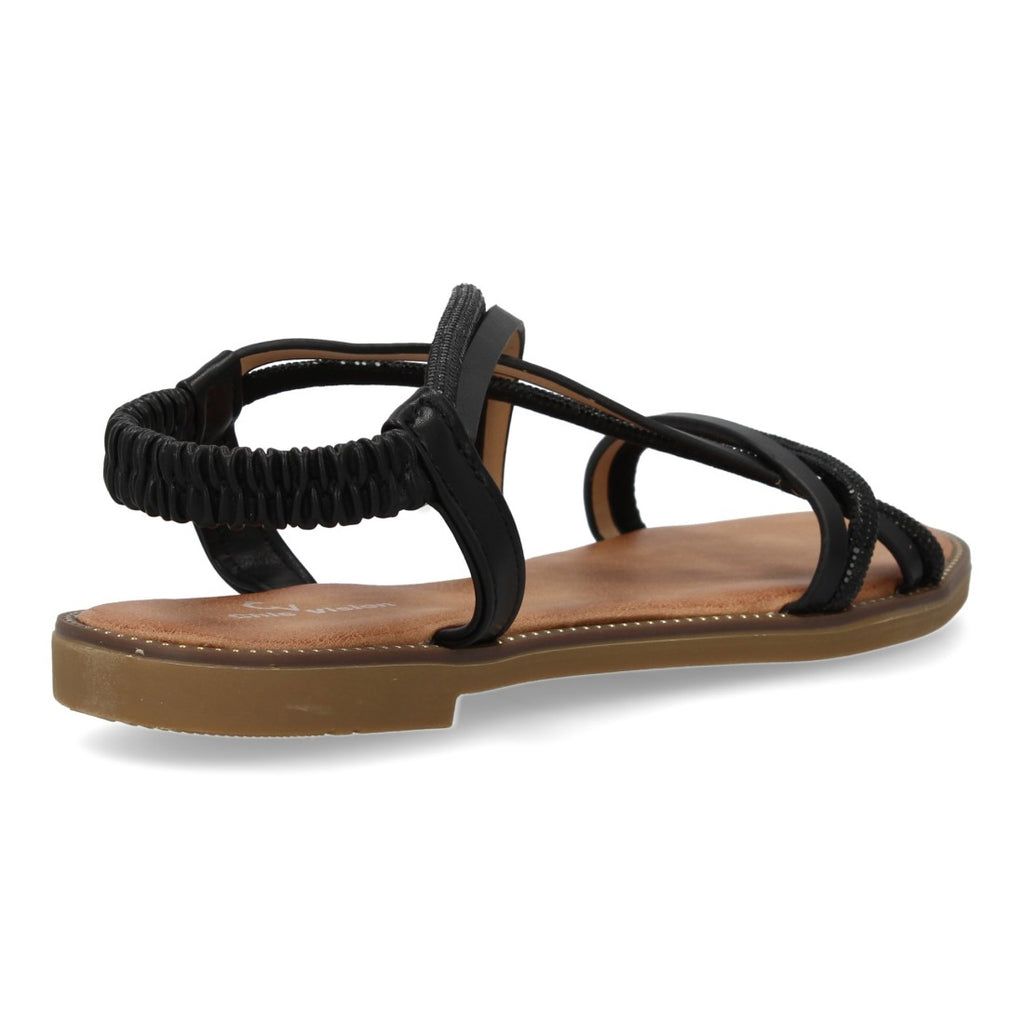Sandalias Negras Mujer Planas Trenzadas Pedrería Elegantes