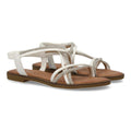 Sandalias Blancas Mujer Planas Trenzadas Pedrería Elegantes
