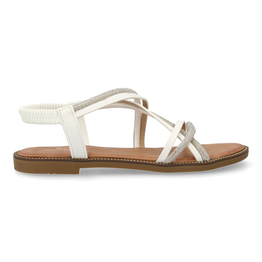 Sandalias Blancas Mujer Planas Trenzadas Pedrería Elegantes