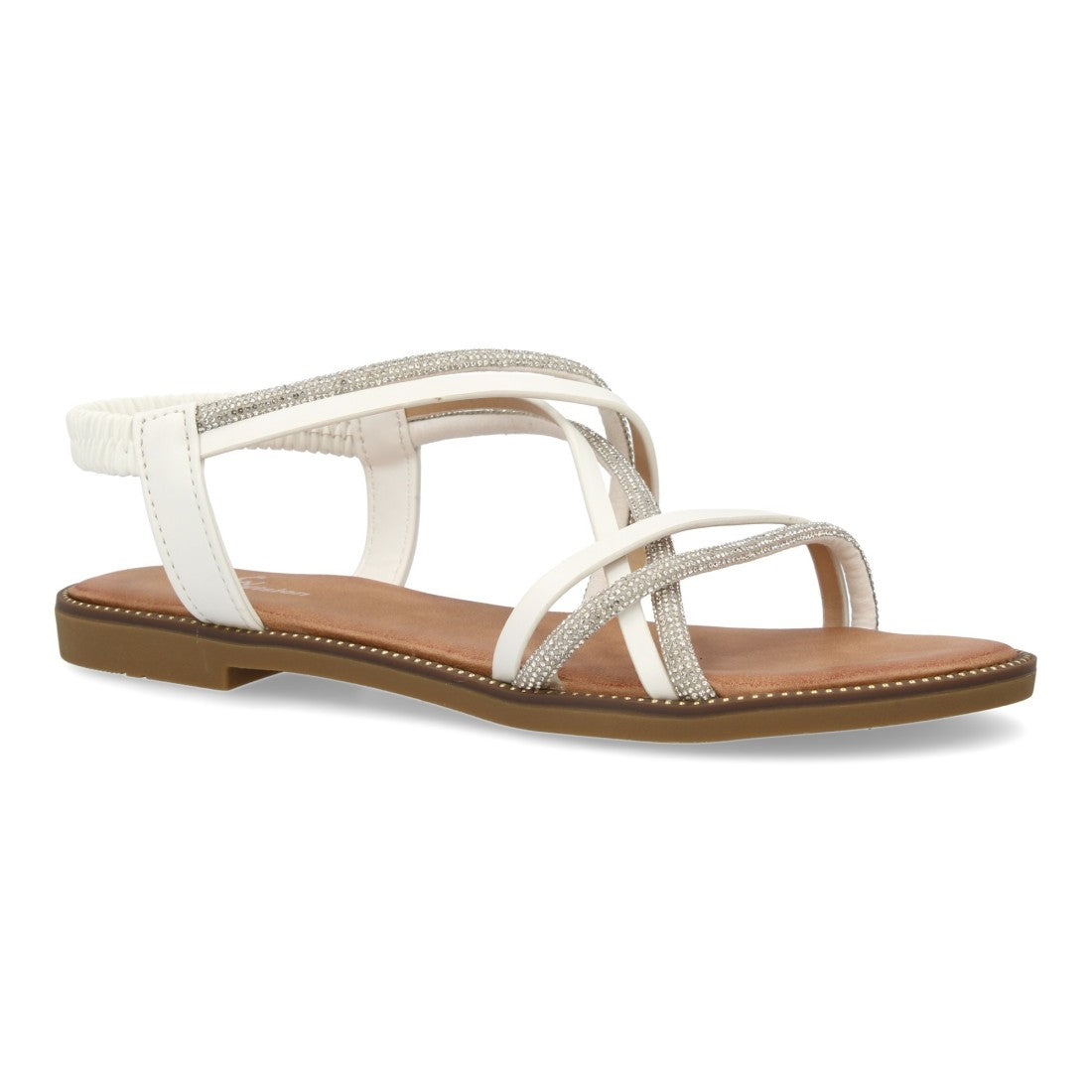 Sandalias Blancas Mujer Planas Trenzadas Pedrería Elegantes