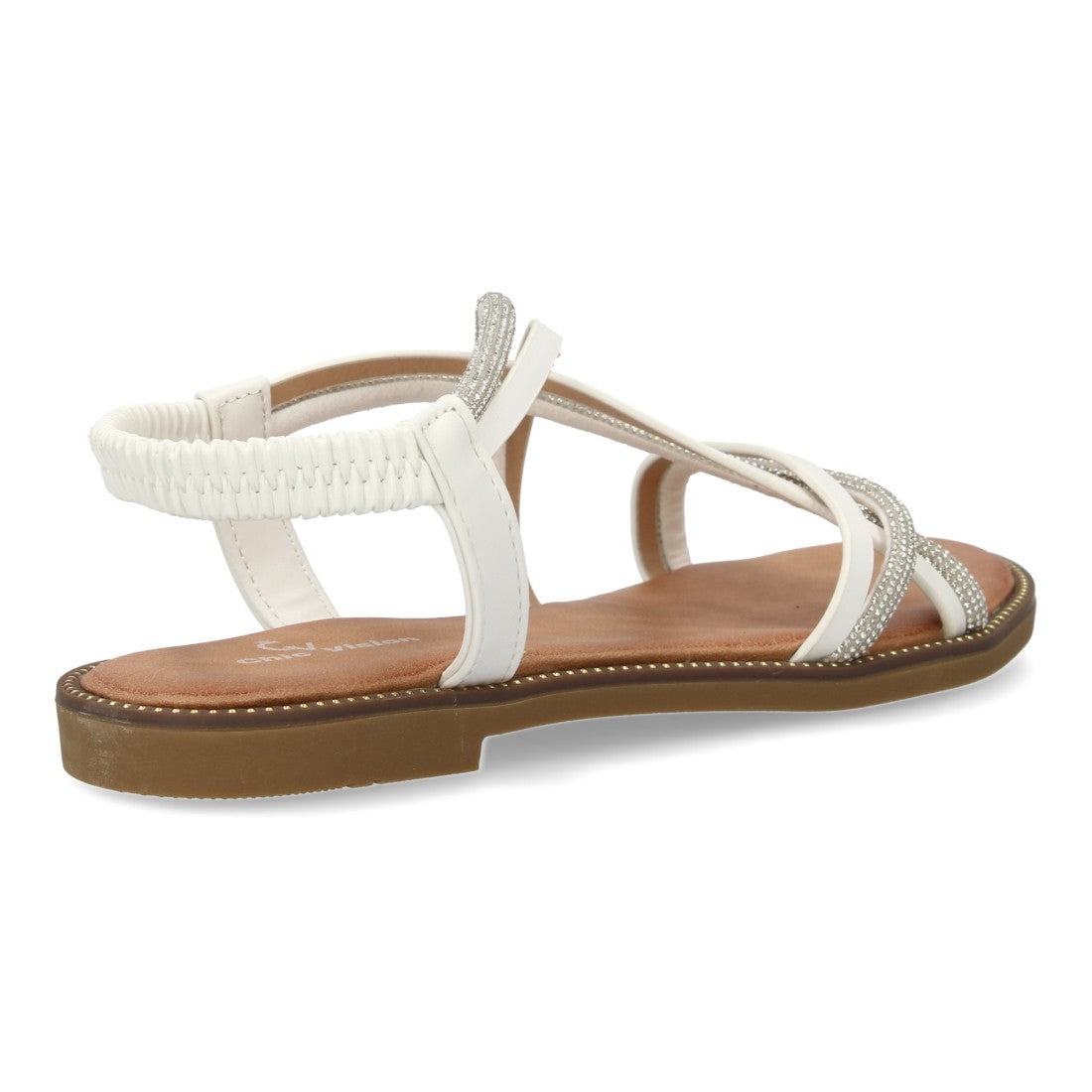 Sandalias Blancas Mujer Planas Trenzadas Pedrería Elegantes