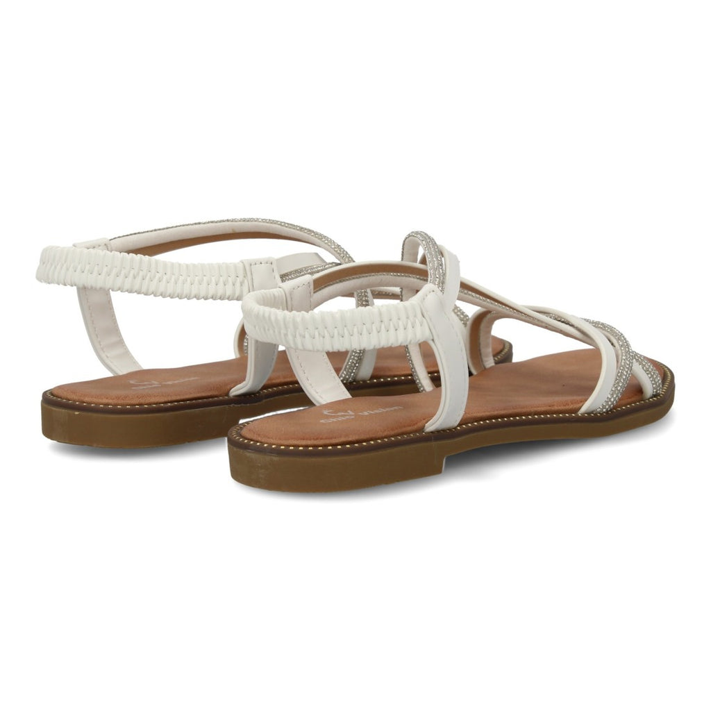 Sandalias Blancas Mujer Planas Trenzadas Pedrería Elegantes