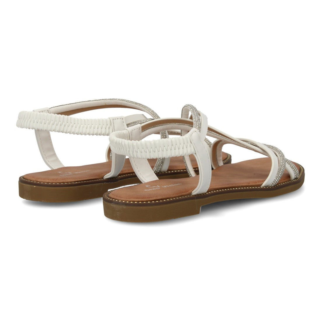 Sandalias Blancas Mujer Planas Trenzadas Pedrería Elegantes