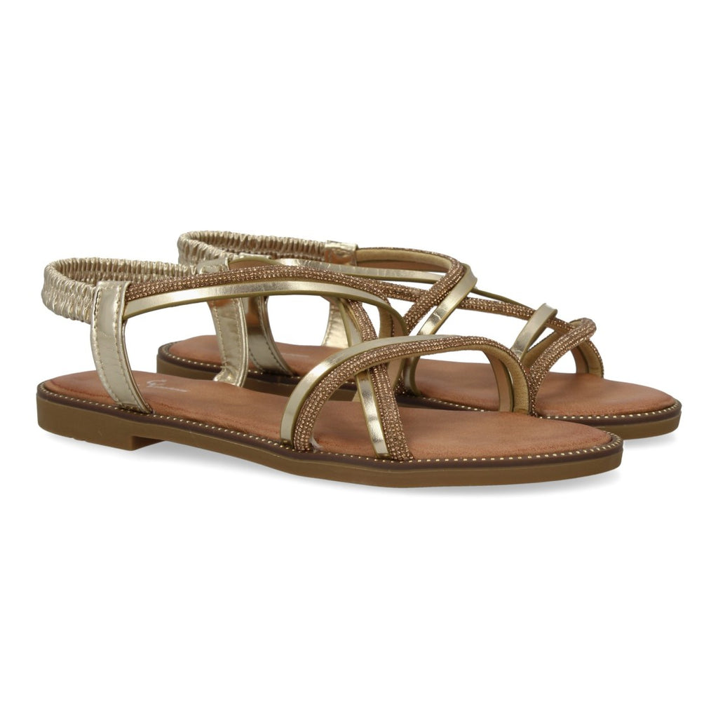 Sandalias Doradas Mujer Planas Trenzadas Pedrería Elegantes