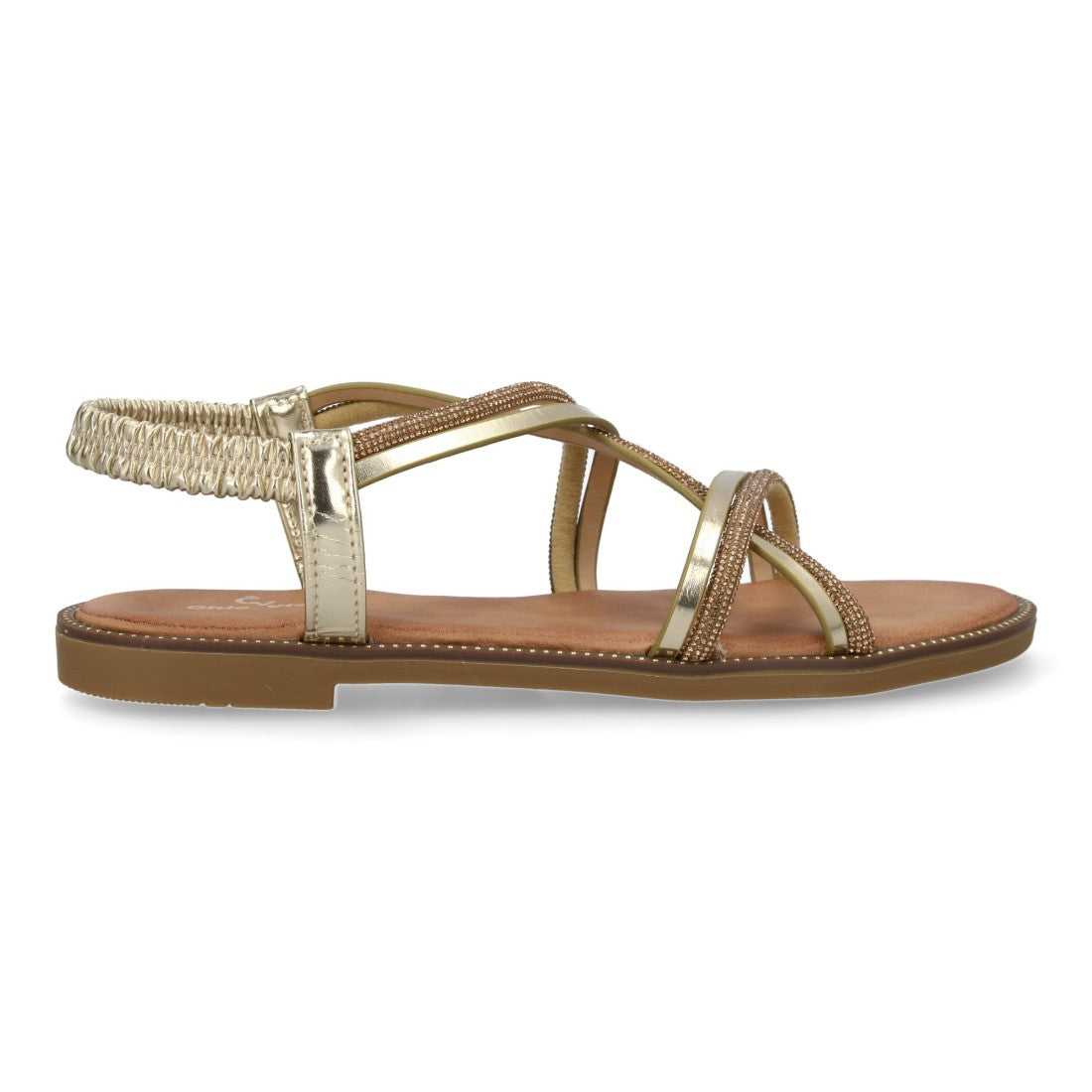 Sandalias Doradas Mujer Planas Trenzadas Pedrería Elegantes