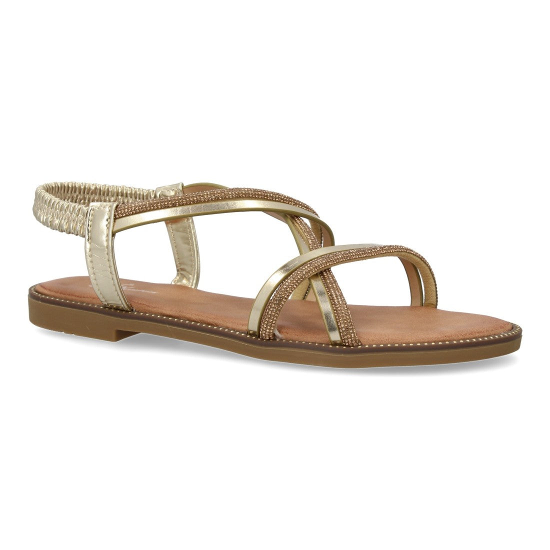 Sandalias Doradas Mujer Planas Trenzadas Pedrería Elegantes