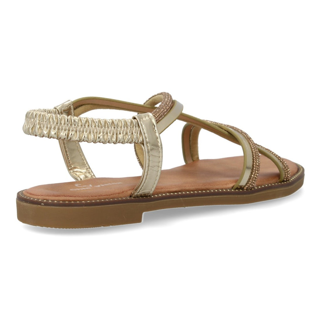 Sandalias Doradas Mujer Planas Trenzadas Pedrería Elegantes