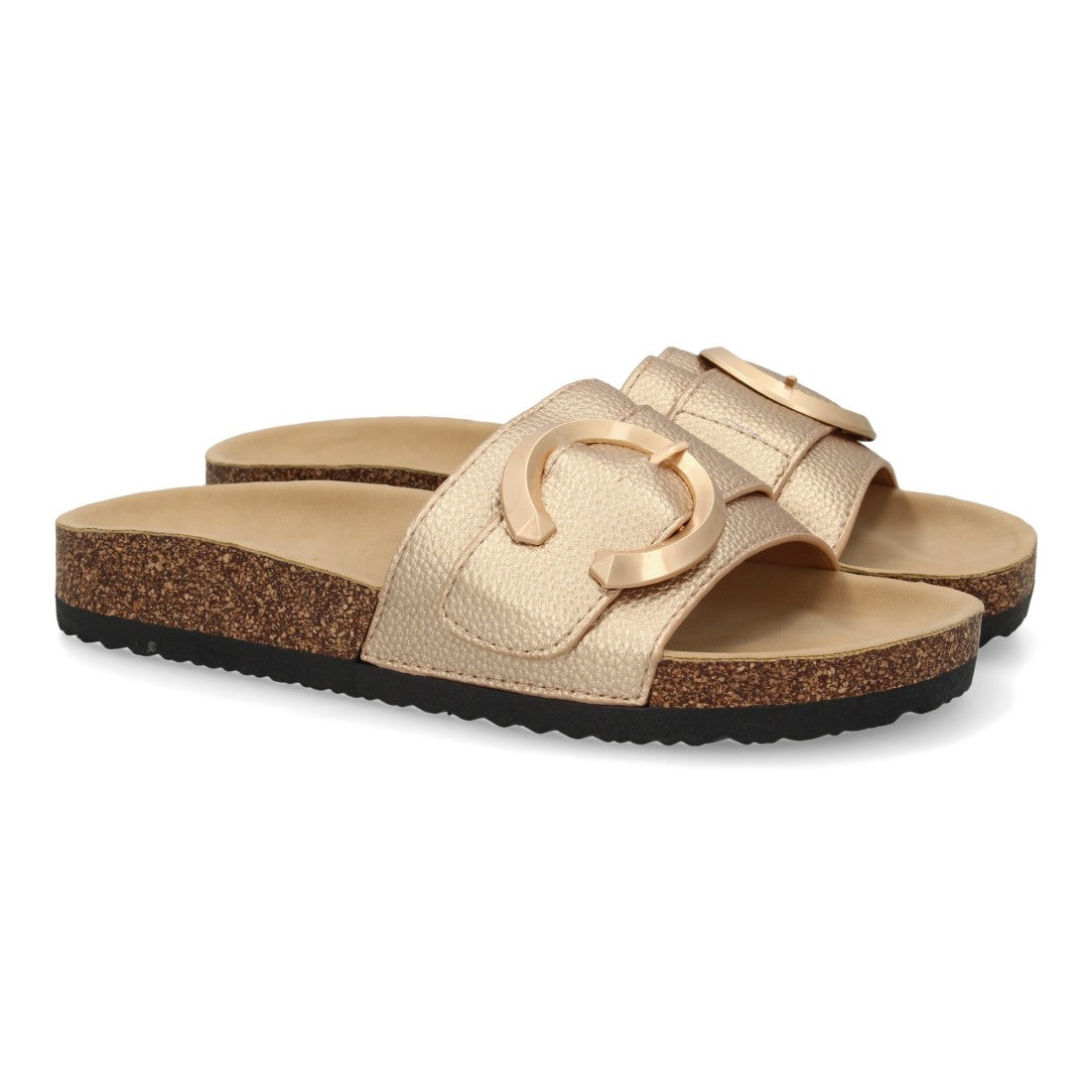 Sandalias Champán Mujer Planas Bio Cómodas Elegantes