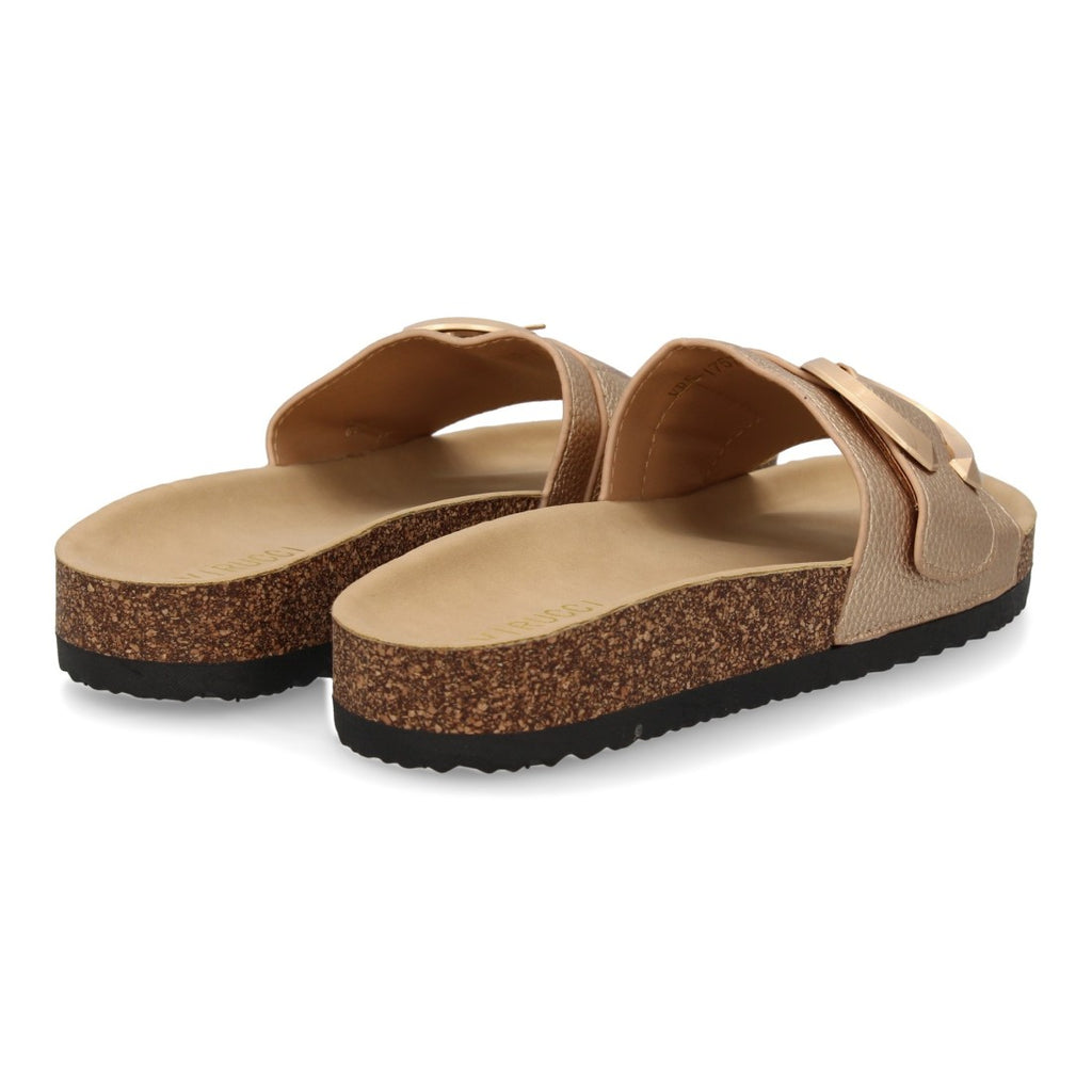 Sandalias Champán Mujer Planas Bio Cómodas Elegantes