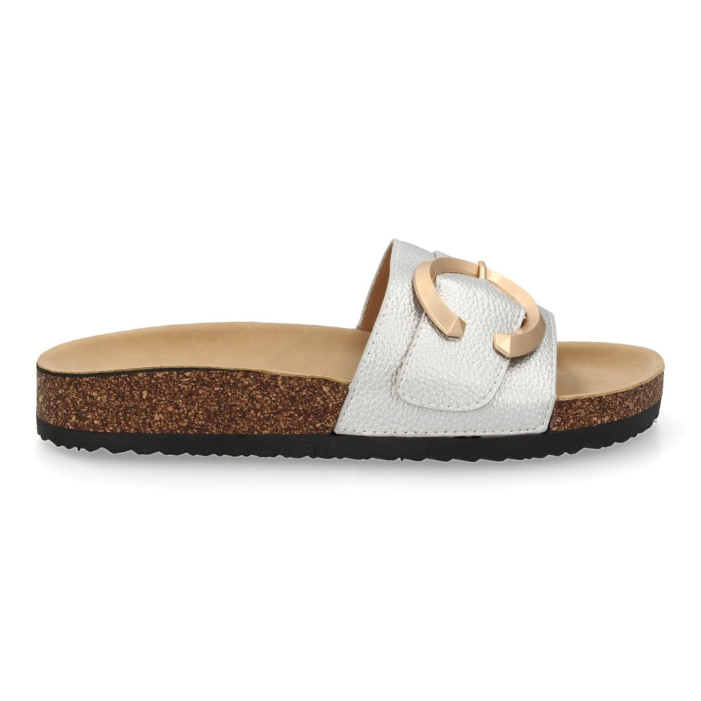 Sandalias Plateadas Mujer Planas Bio Cómodas Elegantes