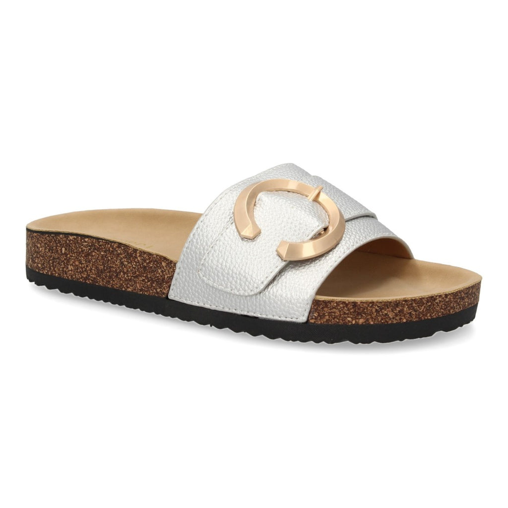 Sandalias Plateadas Mujer Planas Bio Cómodas Elegantes