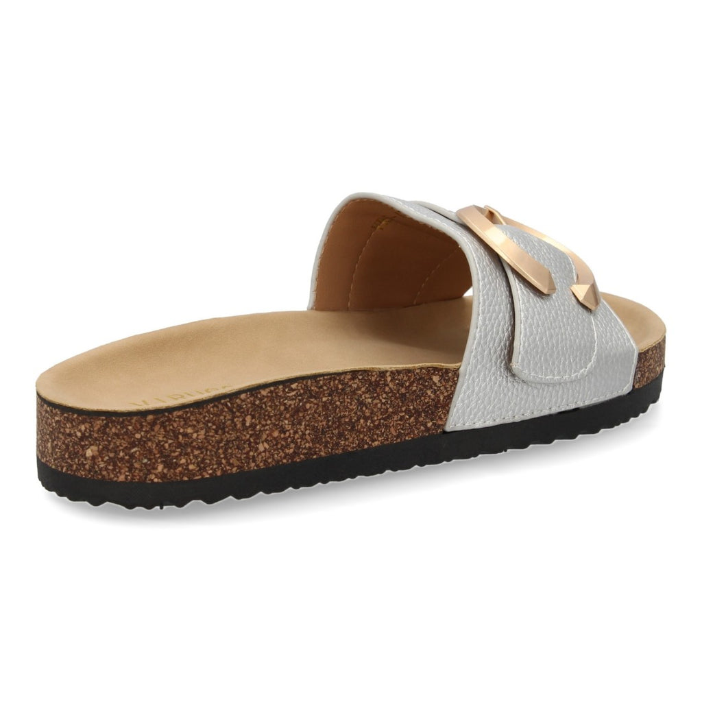 Sandalias Plateadas Mujer Planas Bio Cómodas Elegantes