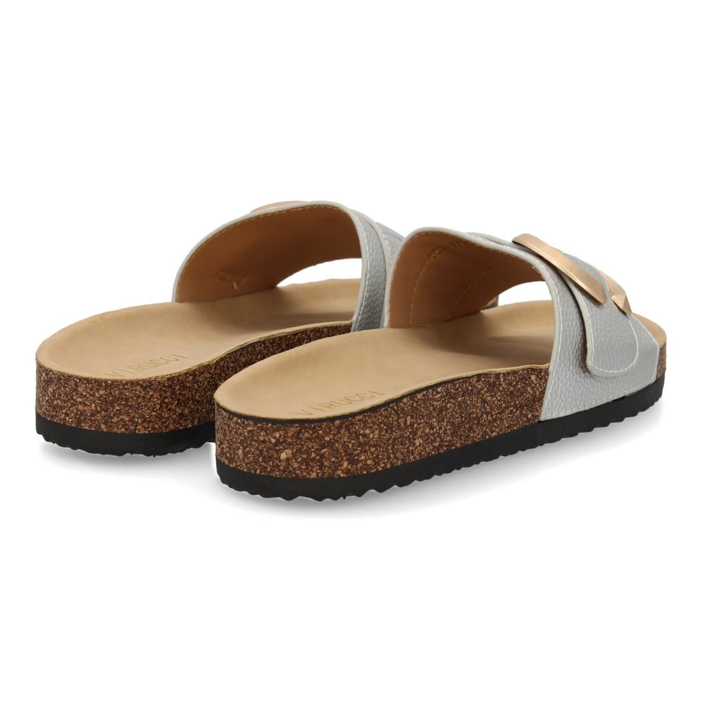Sandalias Plateadas Mujer Planas Bio Cómodas Elegantes