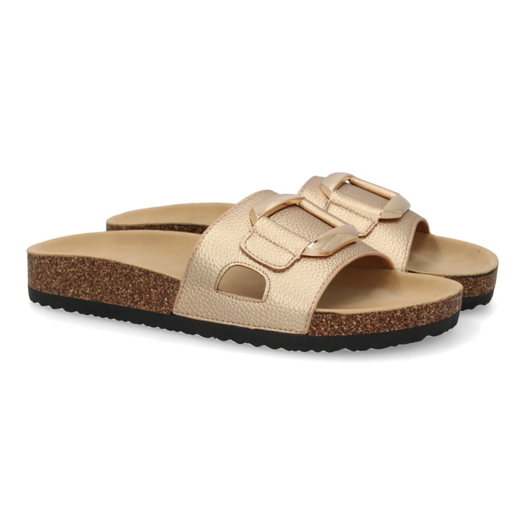 Sandalias Champán Mujer Planas Bio Cómodas Elegantes