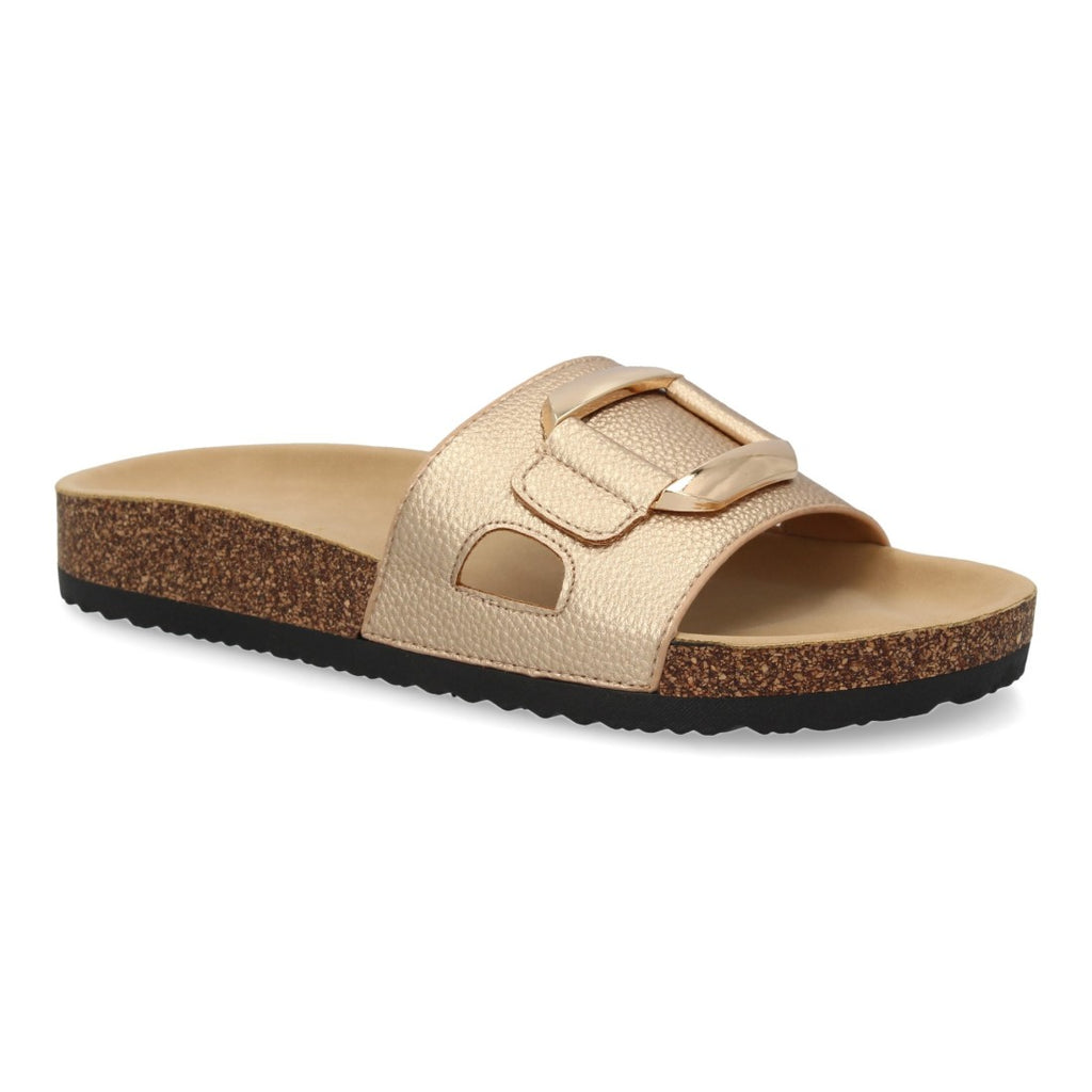 Sandalias Champán Mujer Planas Bio Cómodas Elegantes