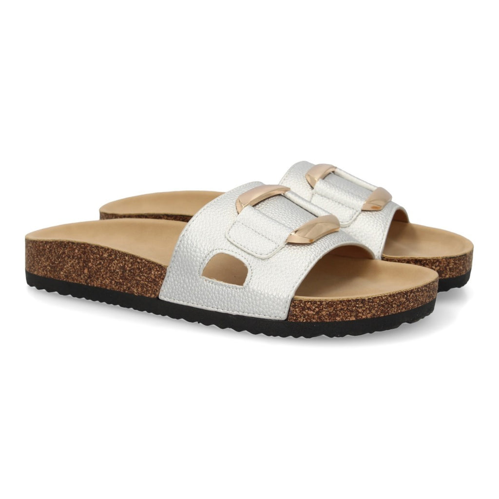 Sandalias Plateadas Mujer Planas Bio Cómodas Elegantes