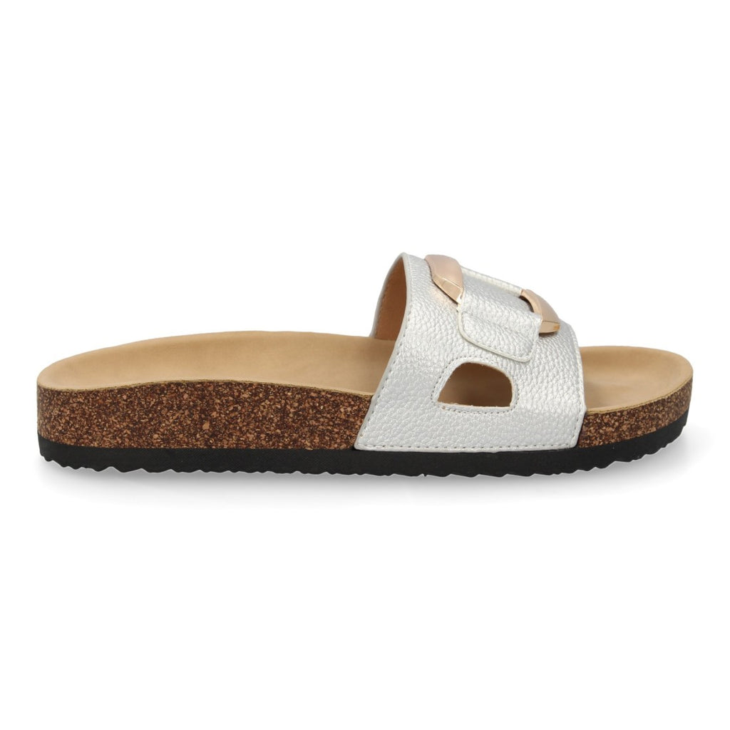 Sandalias Plateadas Mujer Planas Bio Cómodas Elegantes