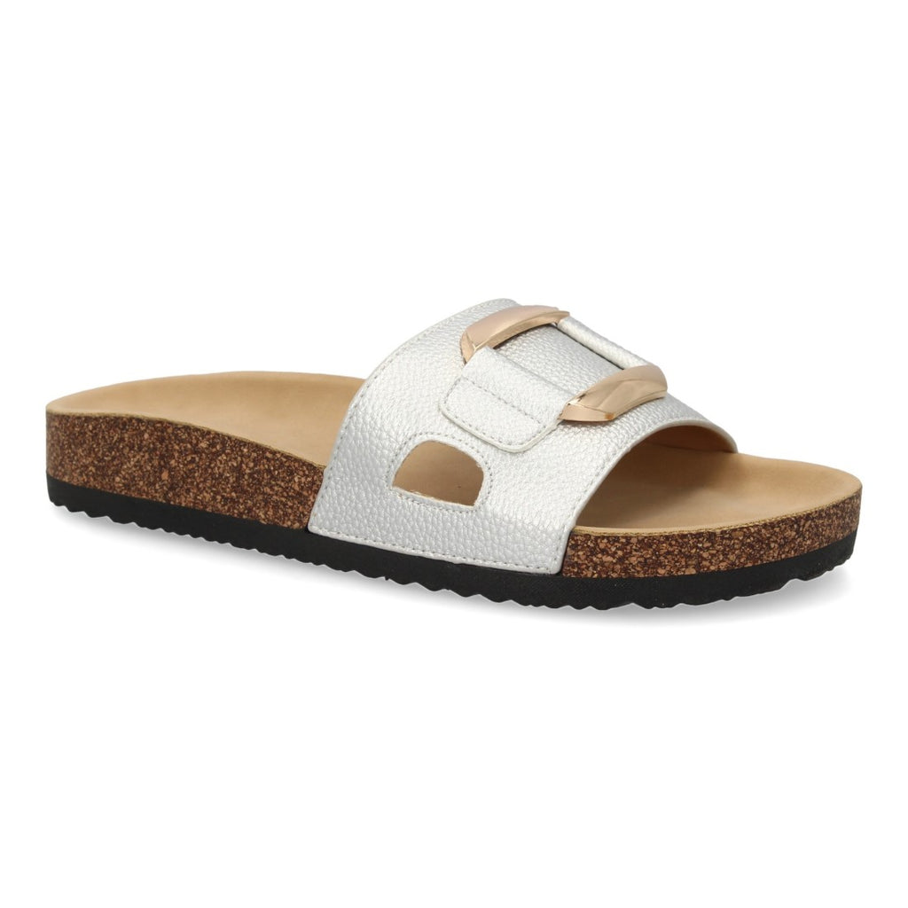 Sandalias Plateadas Mujer Planas Bio Cómodas Elegantes