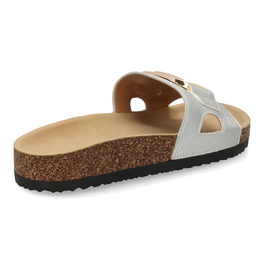 Sandalias Plateadas Mujer Planas Bio Cómodas Elegantes