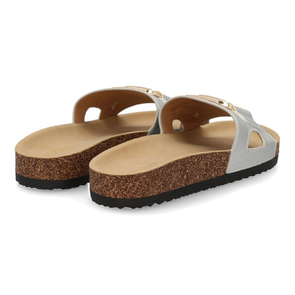 Sandalias Plateadas Mujer Planas Bio Cómodas Elegantes
