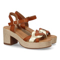 Sandalias Camel Mujer Tacón Tiras Cruzadas Cómodas Elegantes