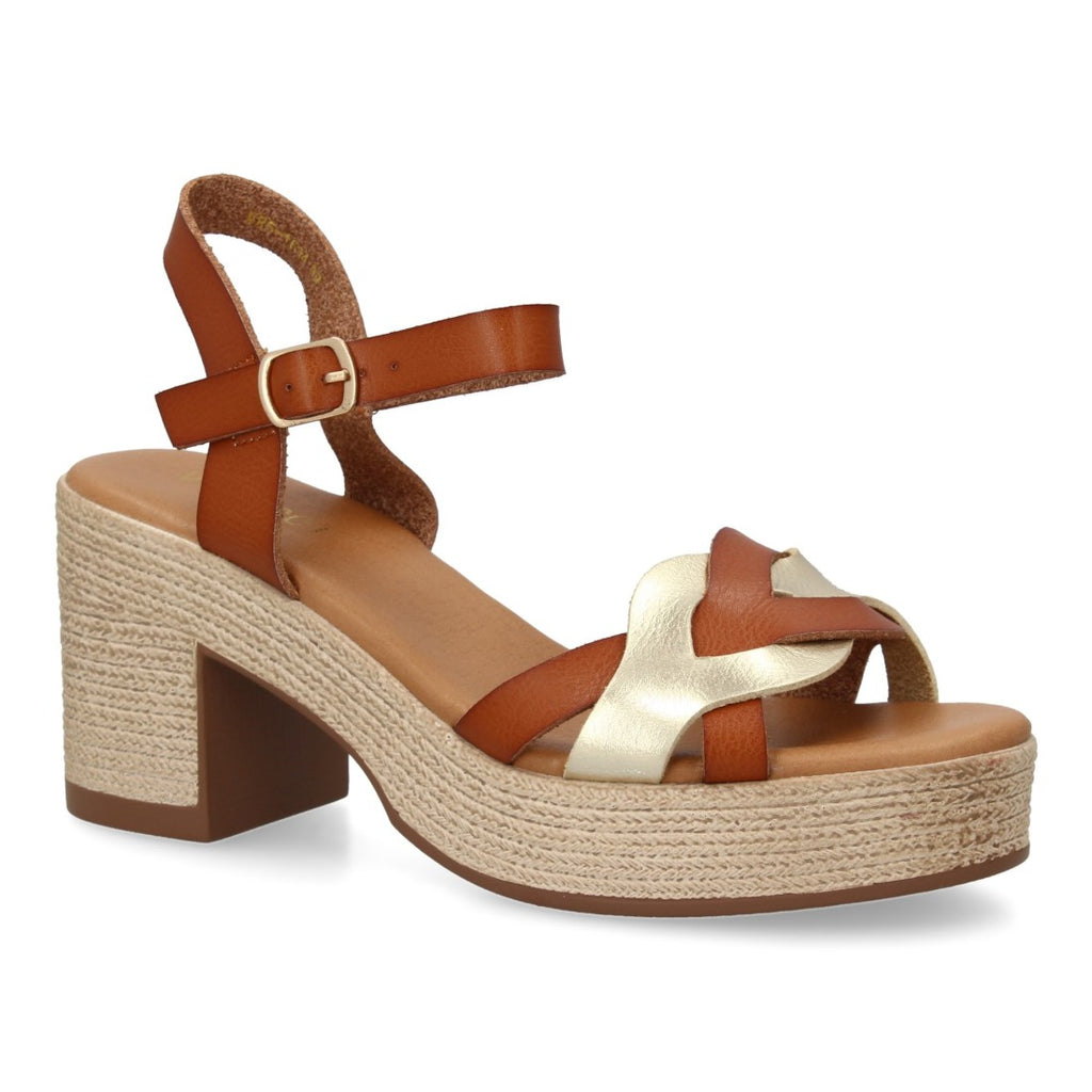 Sandalias Camel Mujer Tacón Tiras Cruzadas Cómodas Elegantes
