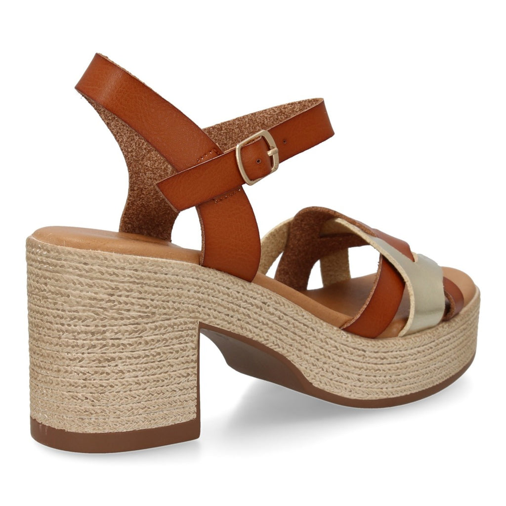Sandalias Camel Mujer Tacón Tiras Cruzadas Cómodas Elegantes