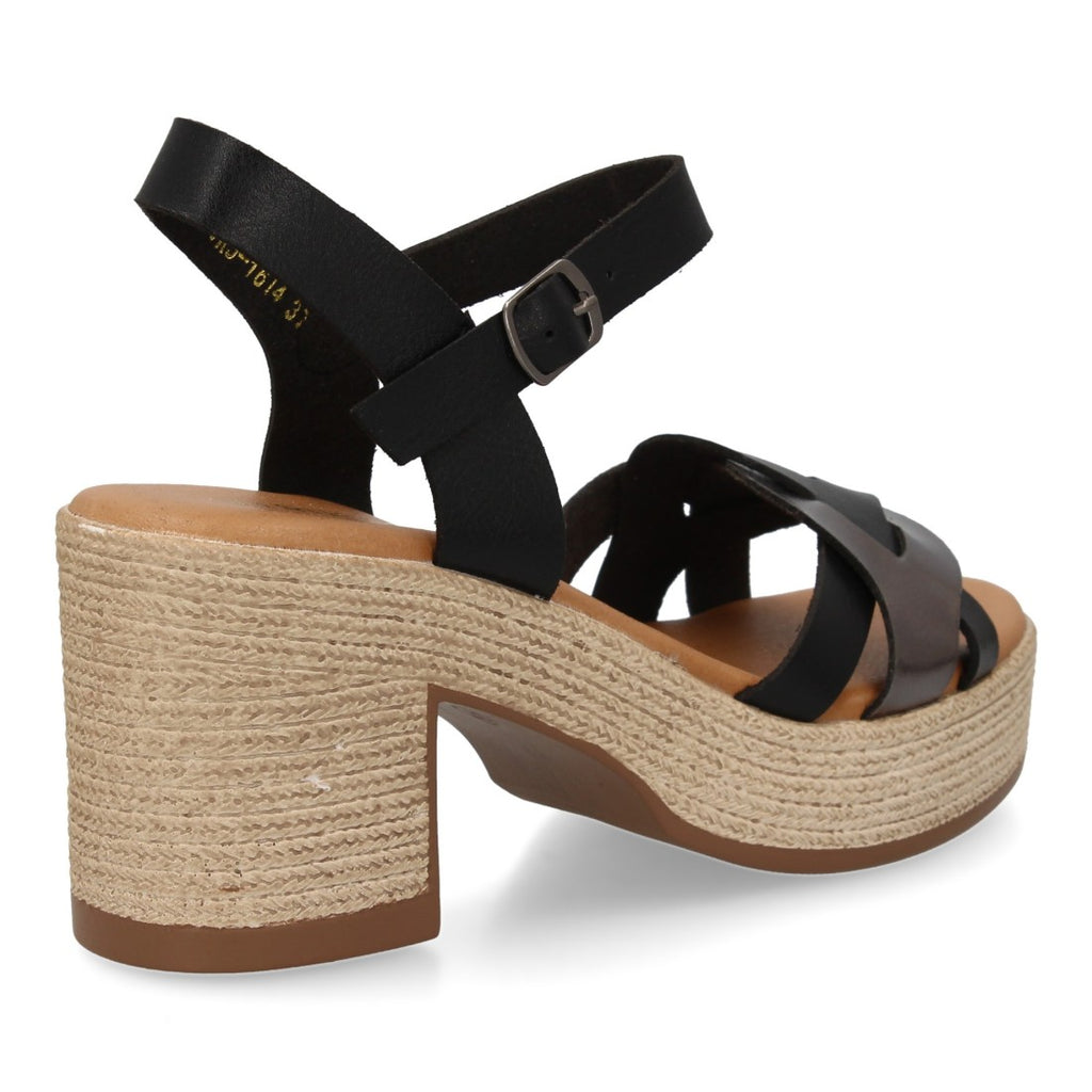 Sandalias Negras Mujer Tacón Tiras Cruzadas Cómodas Elegantes