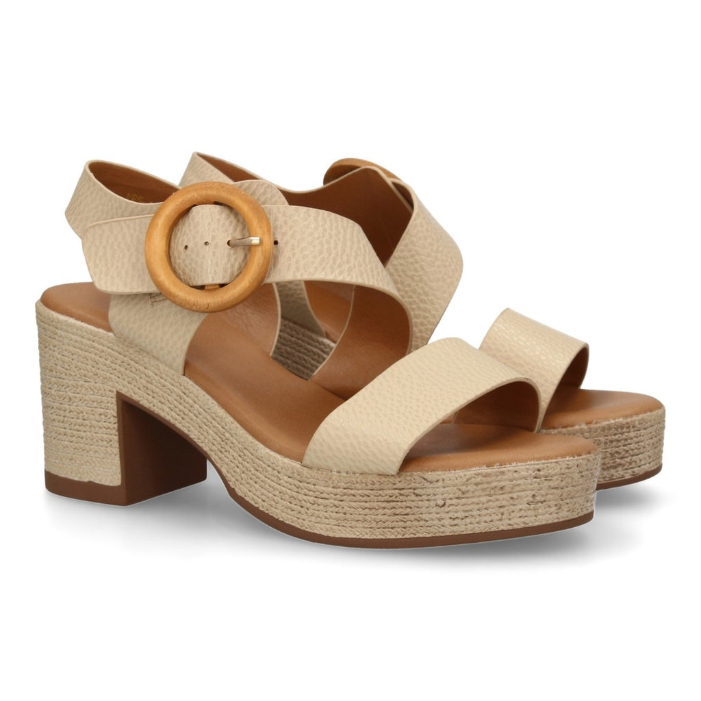 Sandalias Beige Mujer Tacón Tiras Cruzadas Cómodas Elegantes