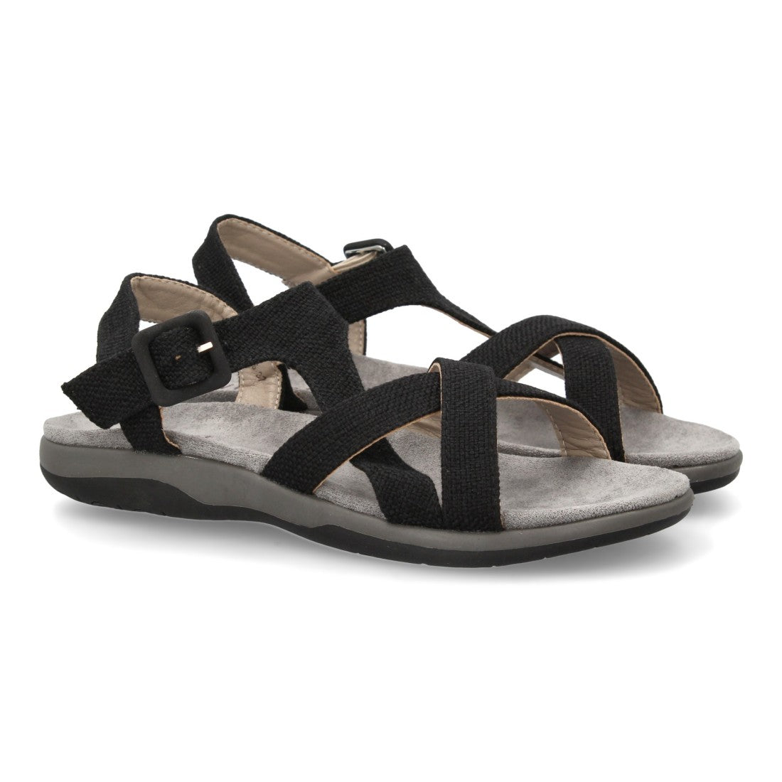 Sandalias Negras Mujer Planas Tiras Cruzadas Cómodas