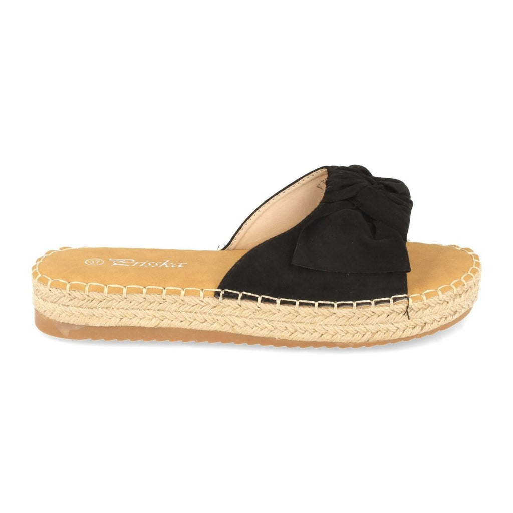 Sandalias Negras Mujer Planas Yute Lazo Cómodas